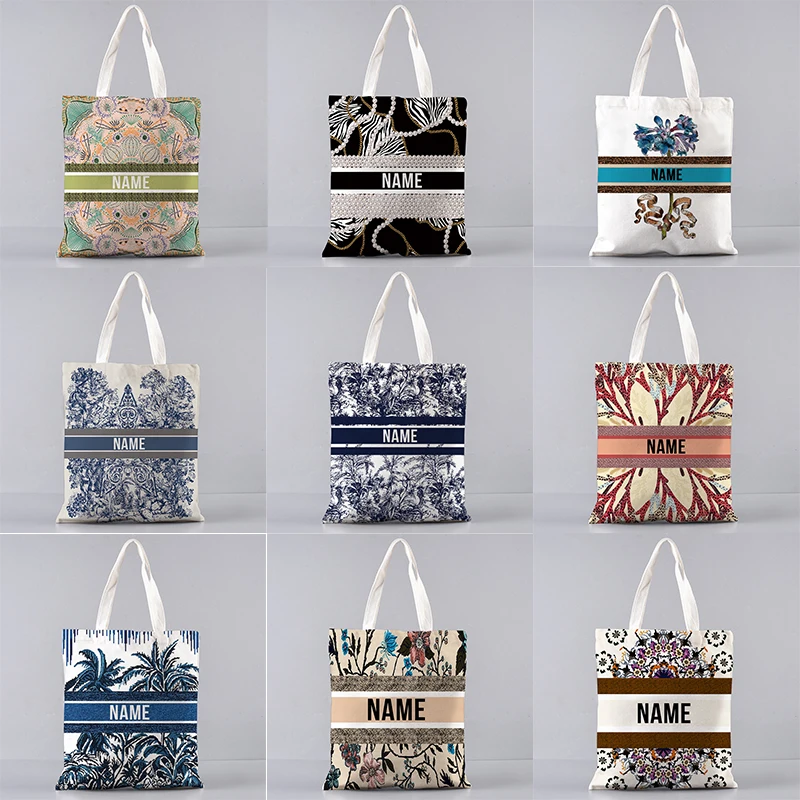 Luxury Bags Brand Names - กระเป๋าใส่ tas Jinjing kanvas ลายข้อความชื่อดังของผู้หญิงกระเป๋าช้อปปิ้งแบบพับได้ของขวัญสำหรับครูเจ้าสาวแบบสั่งทำได้ลายแบรนด์หรู