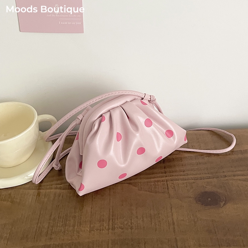 Luxury Bags Casual - MOODS กระเป๋าถือและกระเป๋าสะพายดีไซน์หรูขนาดเล็กสำหรับผู้หญิงลายจุดหนัง PU น้ำหนักเบากระเป๋าสะพายไหล่ขนาดเล็ก